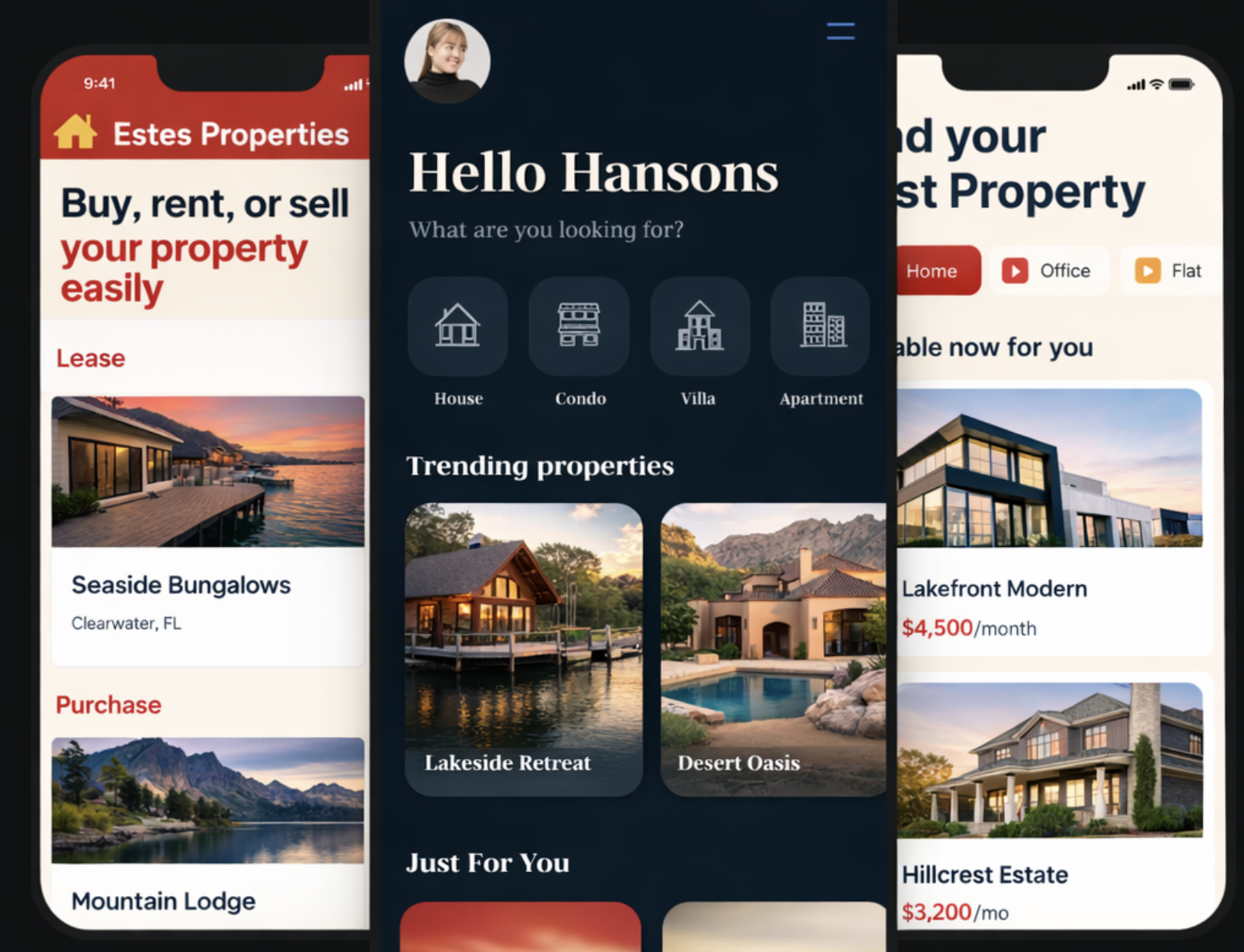 Real estate software interface showing property listings and management tools